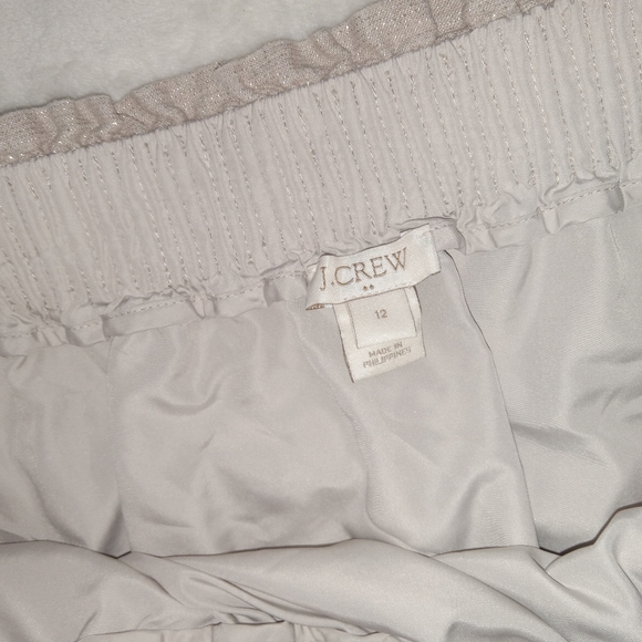 J Crew Sparkly Cream & Gold Elastic Waist Linen Blend Mini Skirt size 12 - Picture 4 of 8